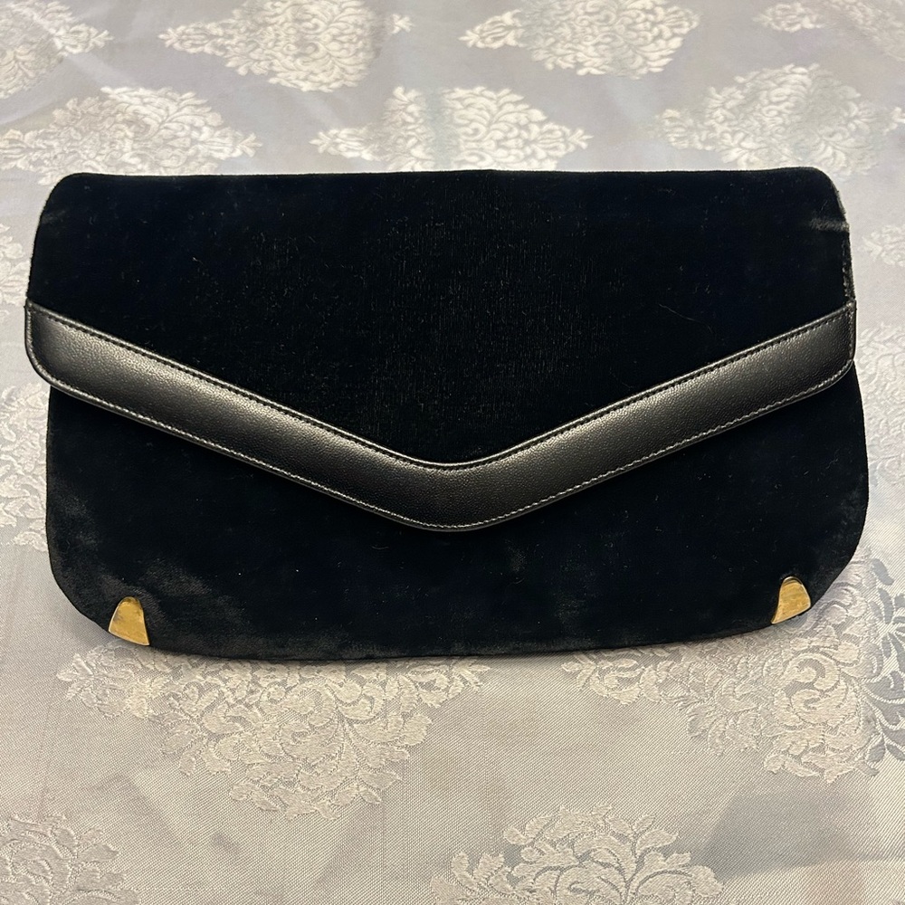 Vintage Koret Velvet & Leather Clutch with Gold Hardware Black